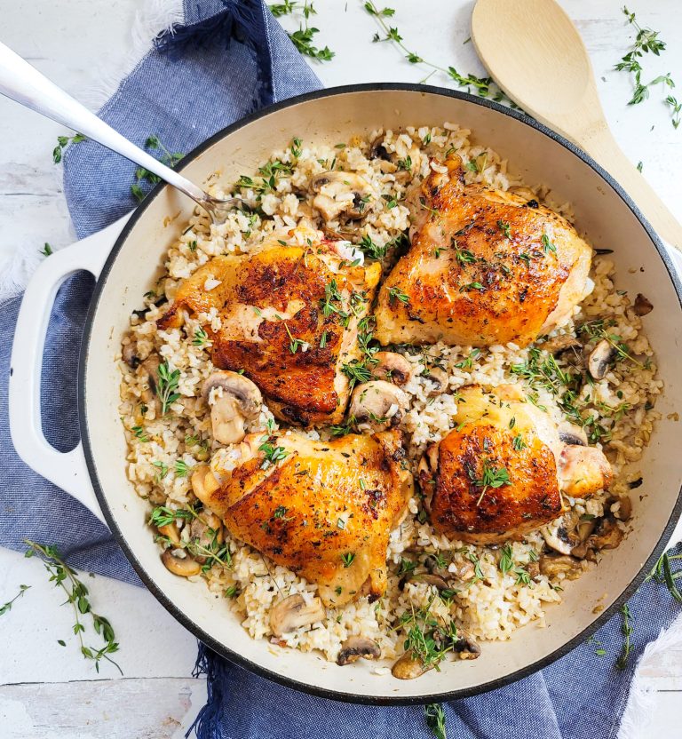 Chicken Thighs With Mushroom Brown Rice – Healthy & Delicious