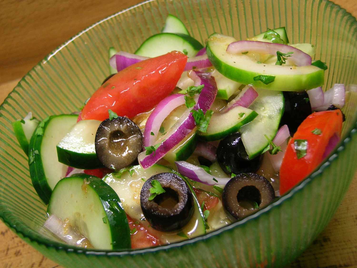 Cucumber Tomato Salad with Zucchini, Black Olives & Lemon Balsamic Vinaigrette Recipe