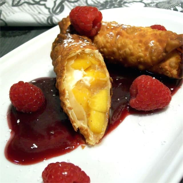 Peach Pie Egg Rolls with Raspberry Sauce: A Delicious Dessert Recipe