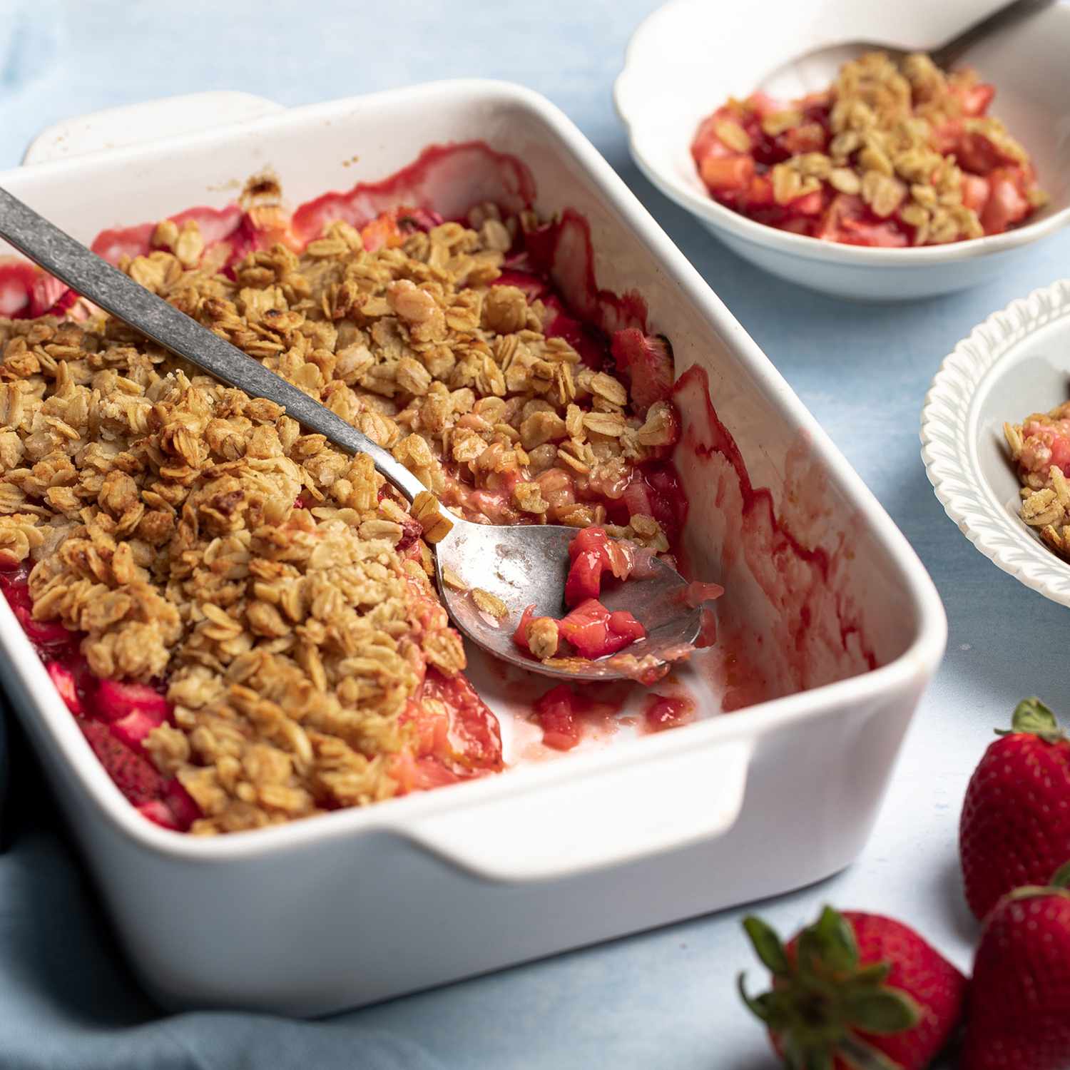 Low Sugar Strawberry Rhubarb Crunch Recipe | Healthy Dessert Option