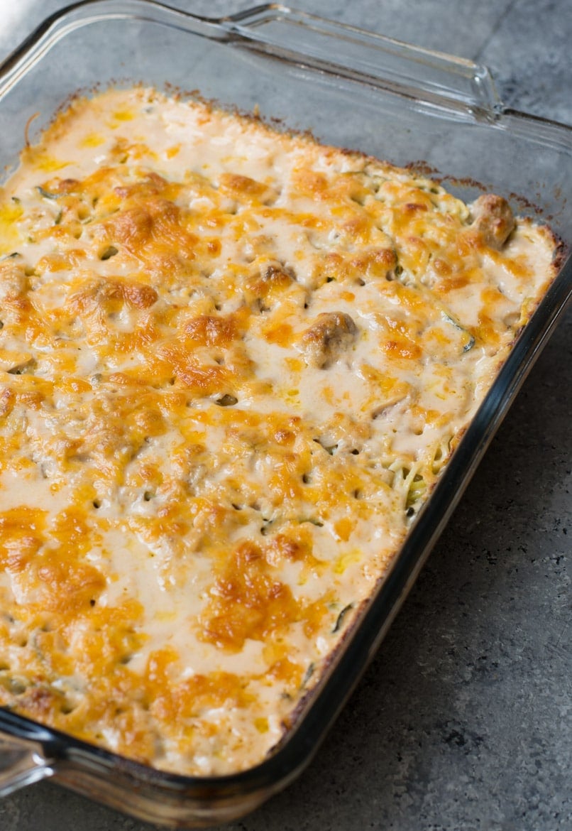 Cheesy Tuna And Zucchini Noodle Casserole Recipe